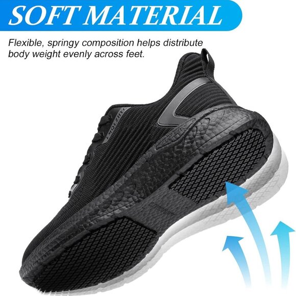 Non Slip Work Shoes Women Food Service Black Slip Resistant Lightweight - Picture 5 of 6